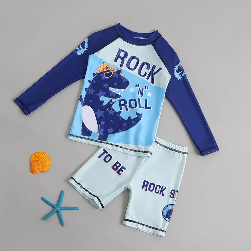 Kids’ Cartoon Swimwear Set – Long Sleeve Sun Protection Bathing Suits for Boys & Girls