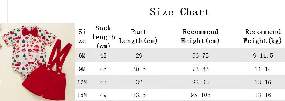 Baby Bow Suit + Brace Shorts Christmas Romper Set