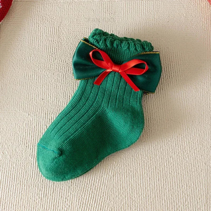 Girls Christmas Cotton Socks with Bows