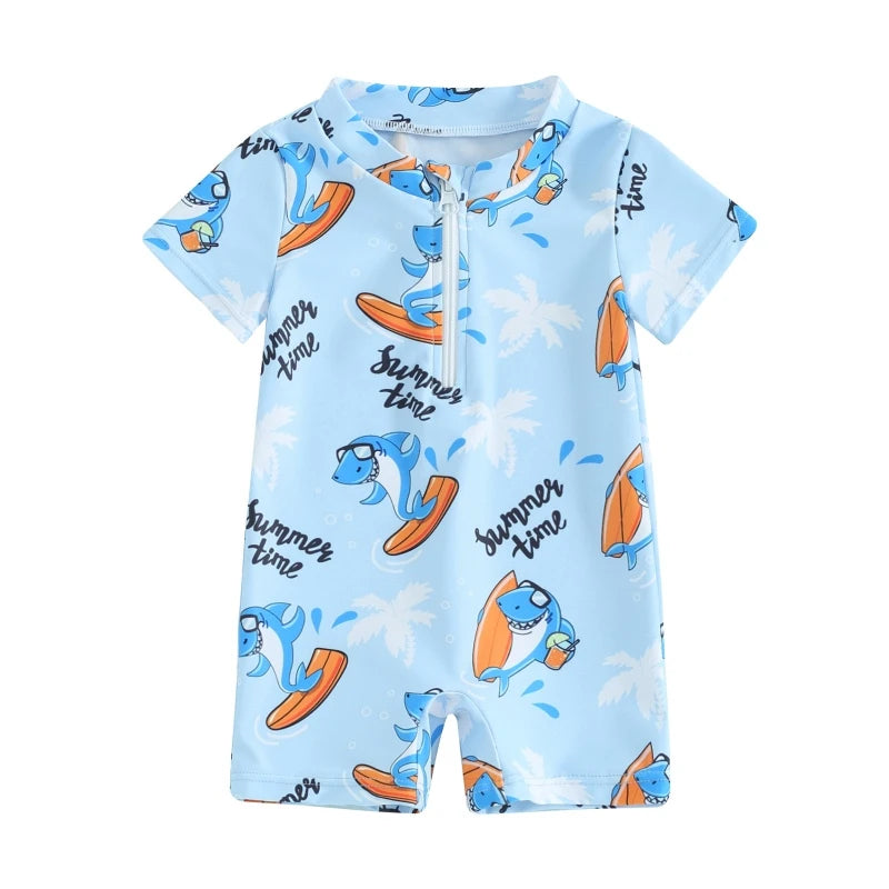 Boys' Sea Print Zipper Swimsuit