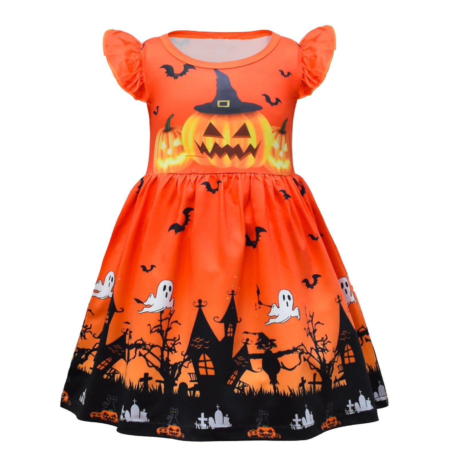 Halloween Toddler Girls Pumpkin Dress Baby Party Witch Costume