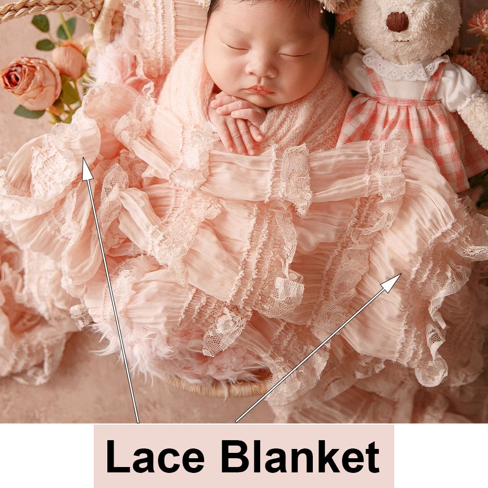 MOMSTAG Newborn Pink Theme Photography Props Set - Includes Knitted Wrap, Headflower, Lace Pillow, Bunny Doll