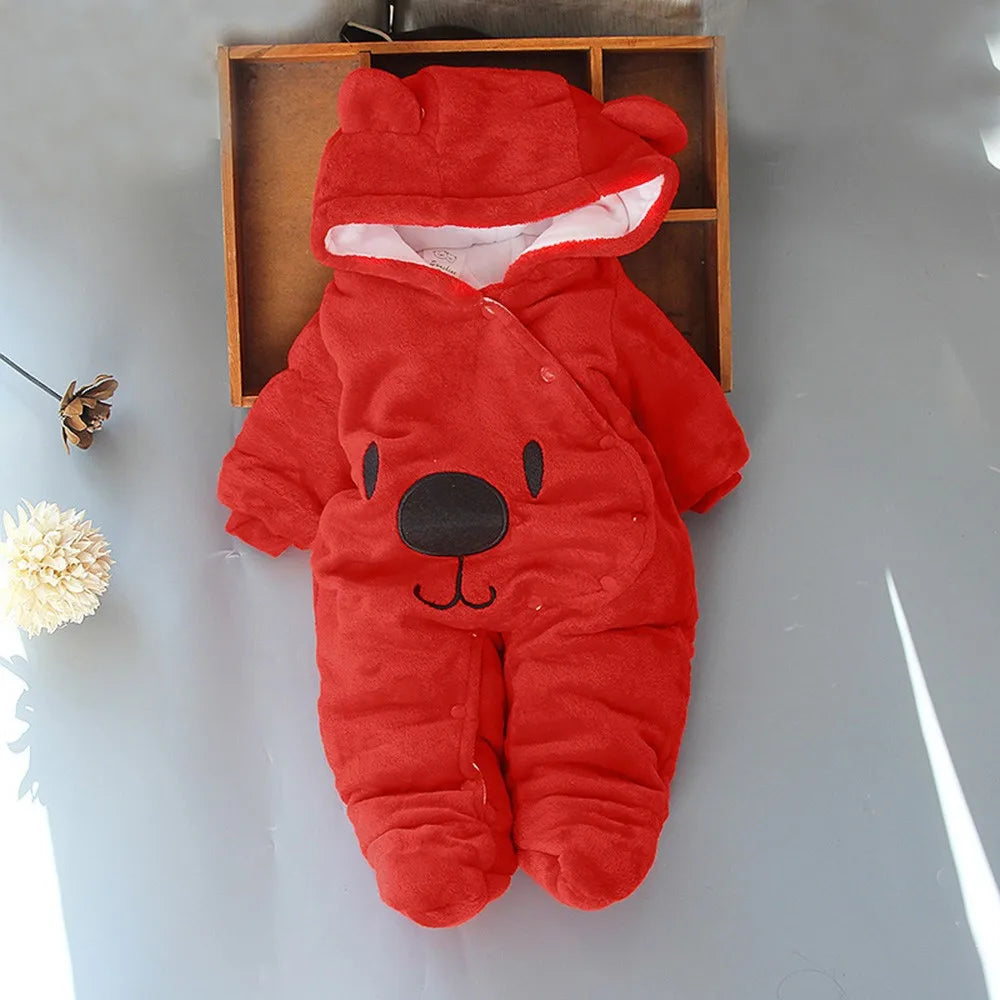 MOMSTAG Newborn Hooded Romper Cartoon Bear Plush Cute Overall Jumpsuit For Kids