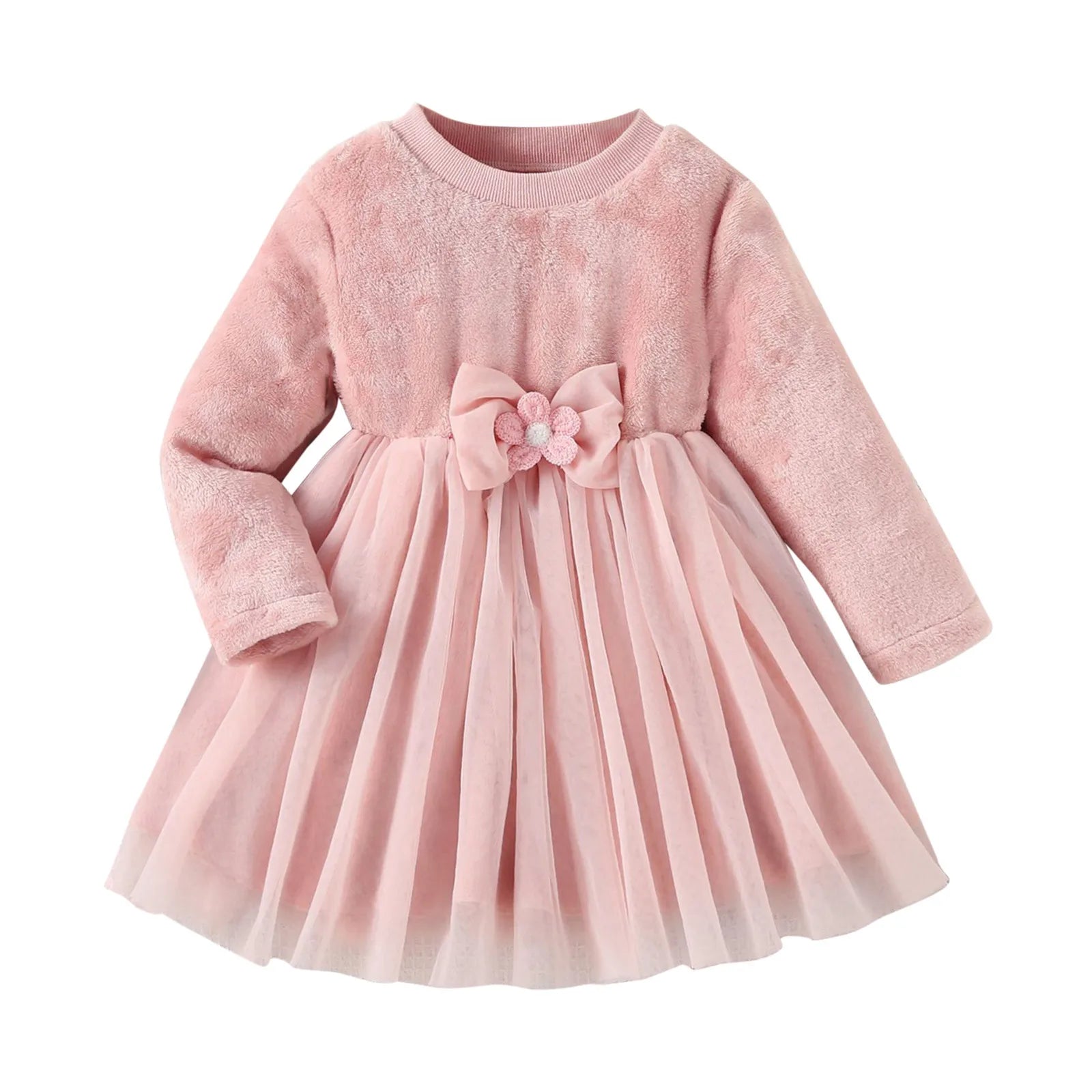 MOMSTAG Bow Tie Fleece Warm Princess Dress For Girls