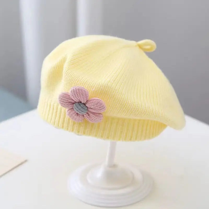 MOMSTAG Flower Baby Beret Hat Winter Cap for Infant Girls