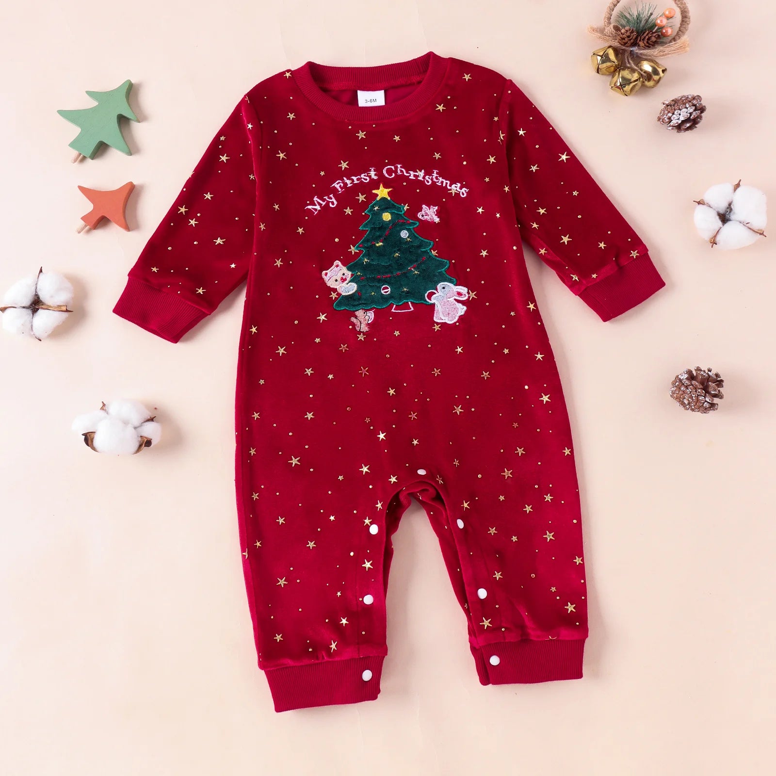 Sweet Red Velvet Christmas Jumpsuit for Baby Girls