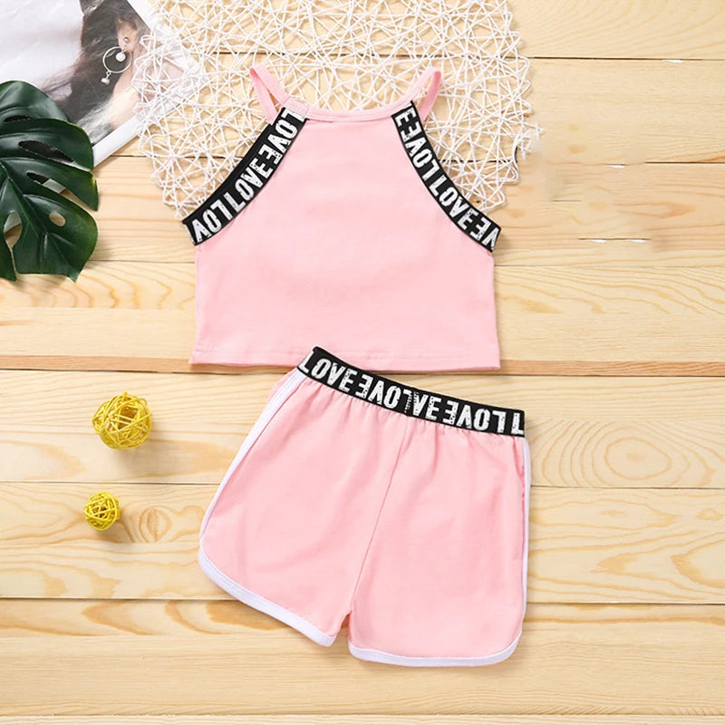 Trendy Summer Girls' 2-Piece Sports Set – Patchwork Camisole & Shorts