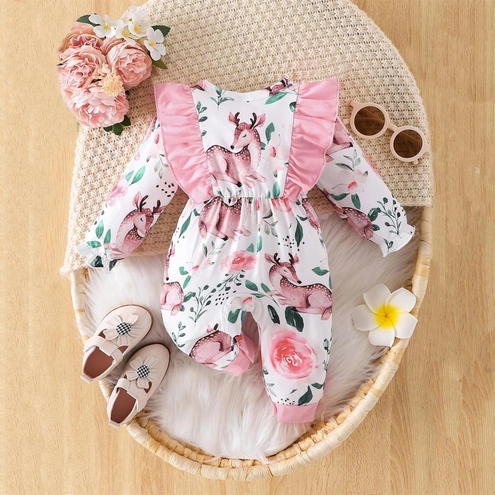 MOMSTAG Baby Girls' Floral Sweet Jumpsuit