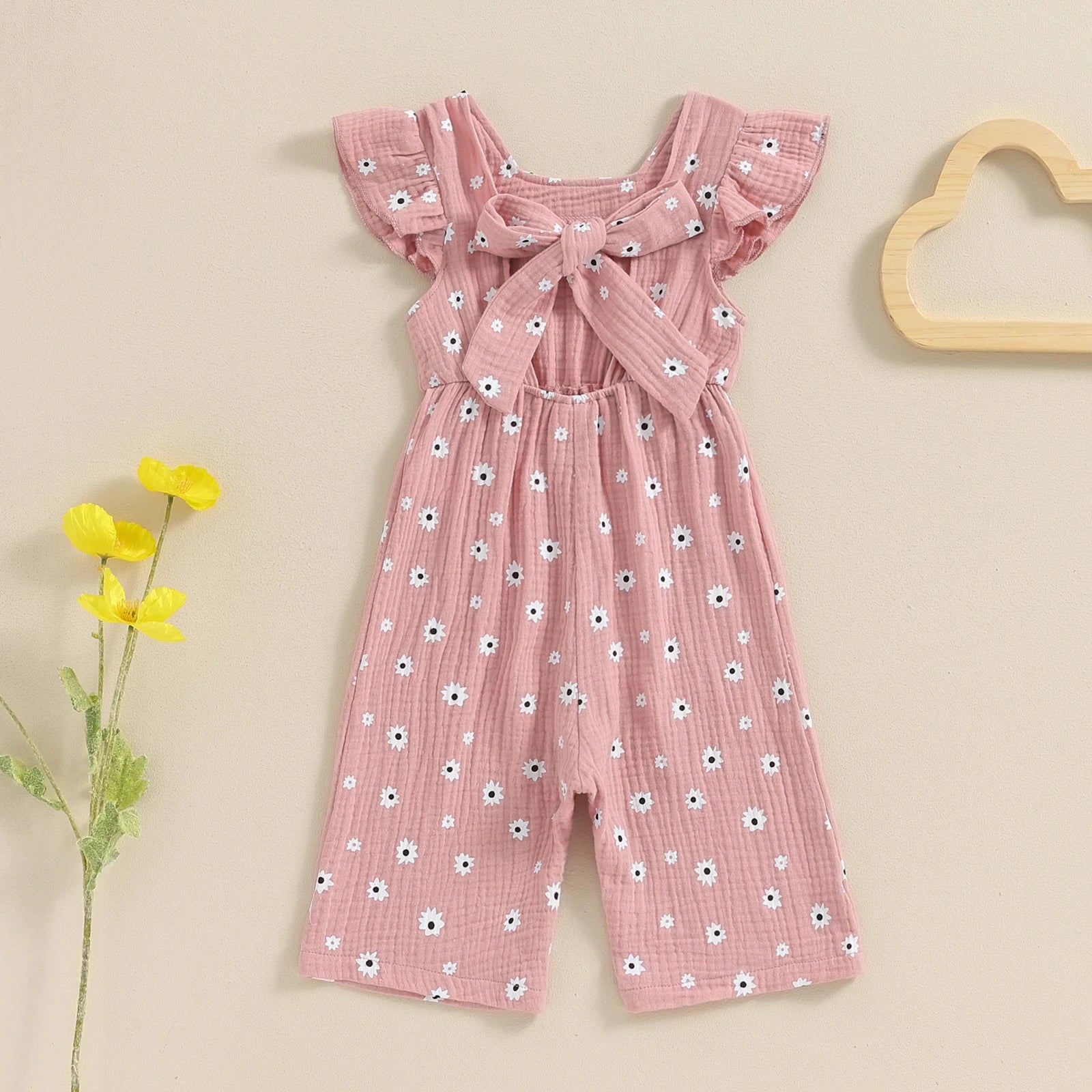 Casual Ruffles Fly Sleeve Floral Print Jumpsuits for Girls.