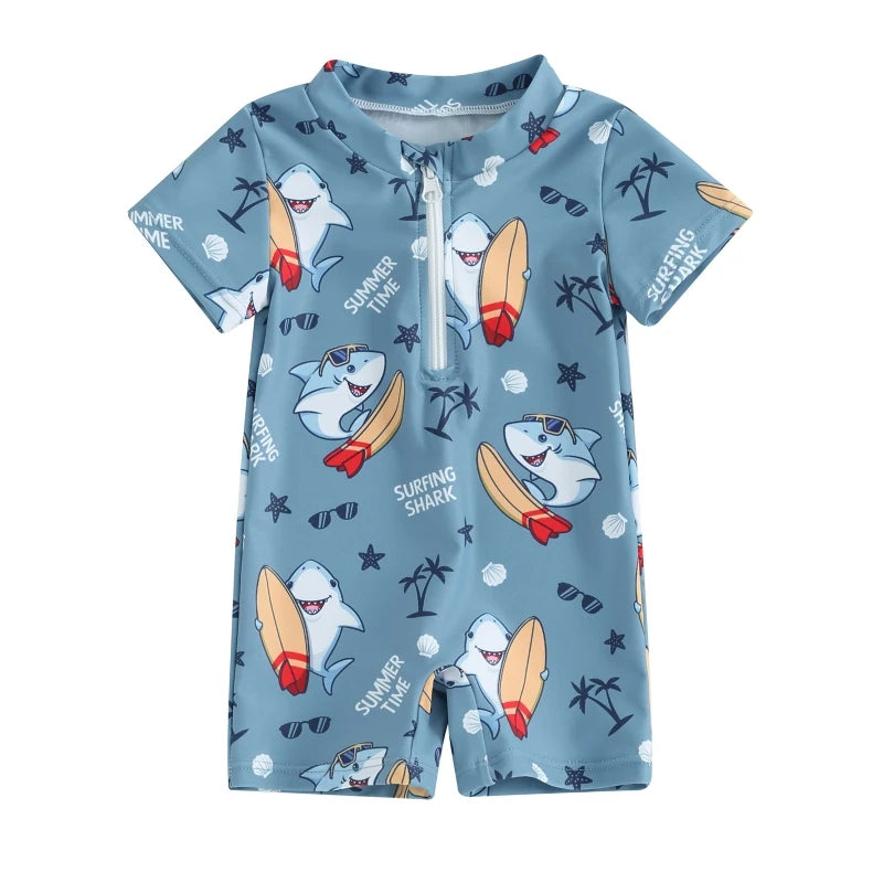 Boys' Sea Print Zipper Swimsuit