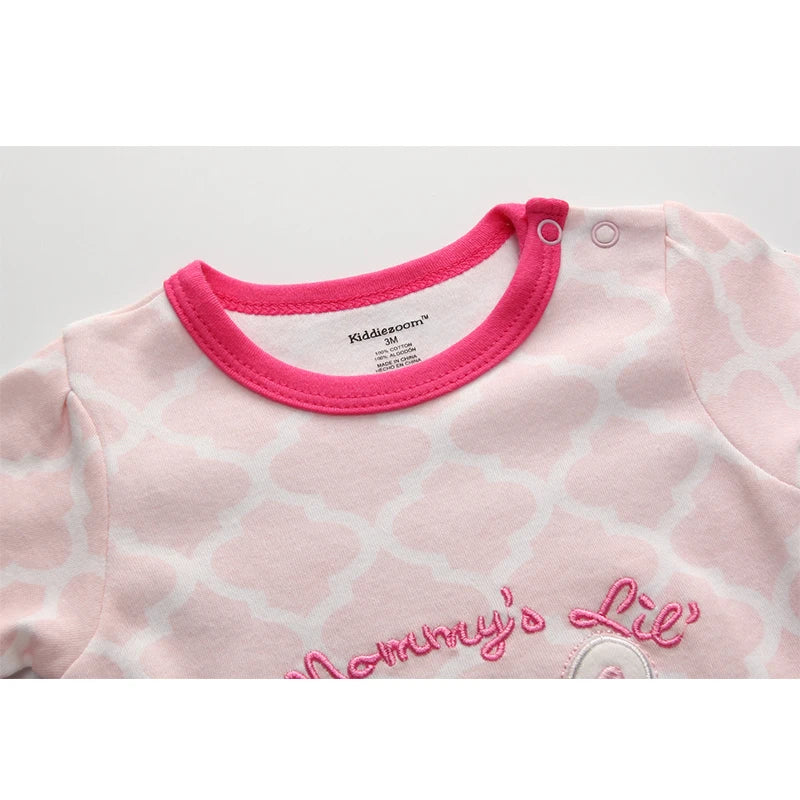 Pink Rabbit Print long Sleeve Baby Girl Rompers