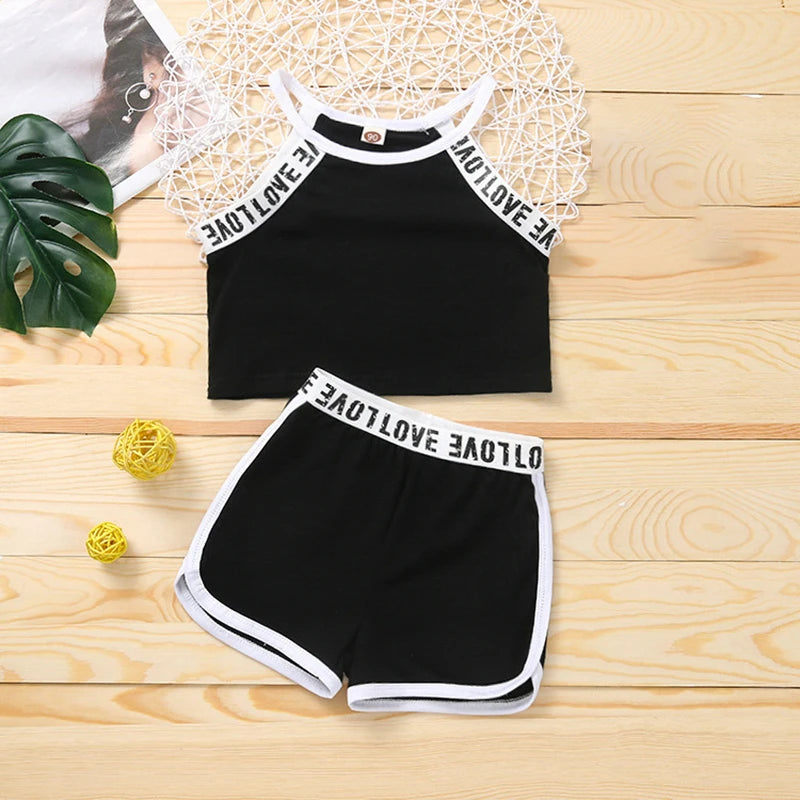 Trendy Summer Girls' 2-Piece Sports Set – Patchwork Camisole & Shorts