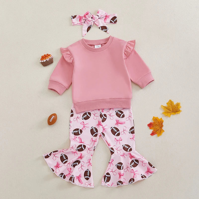 MOMSTAG Baby Girl Fall Clothes Outfits Ruffle Long Sleeve Sweatshirt+Bow