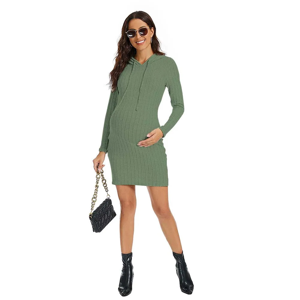 MOMSTAG Maternity Knit Hoodie Dress