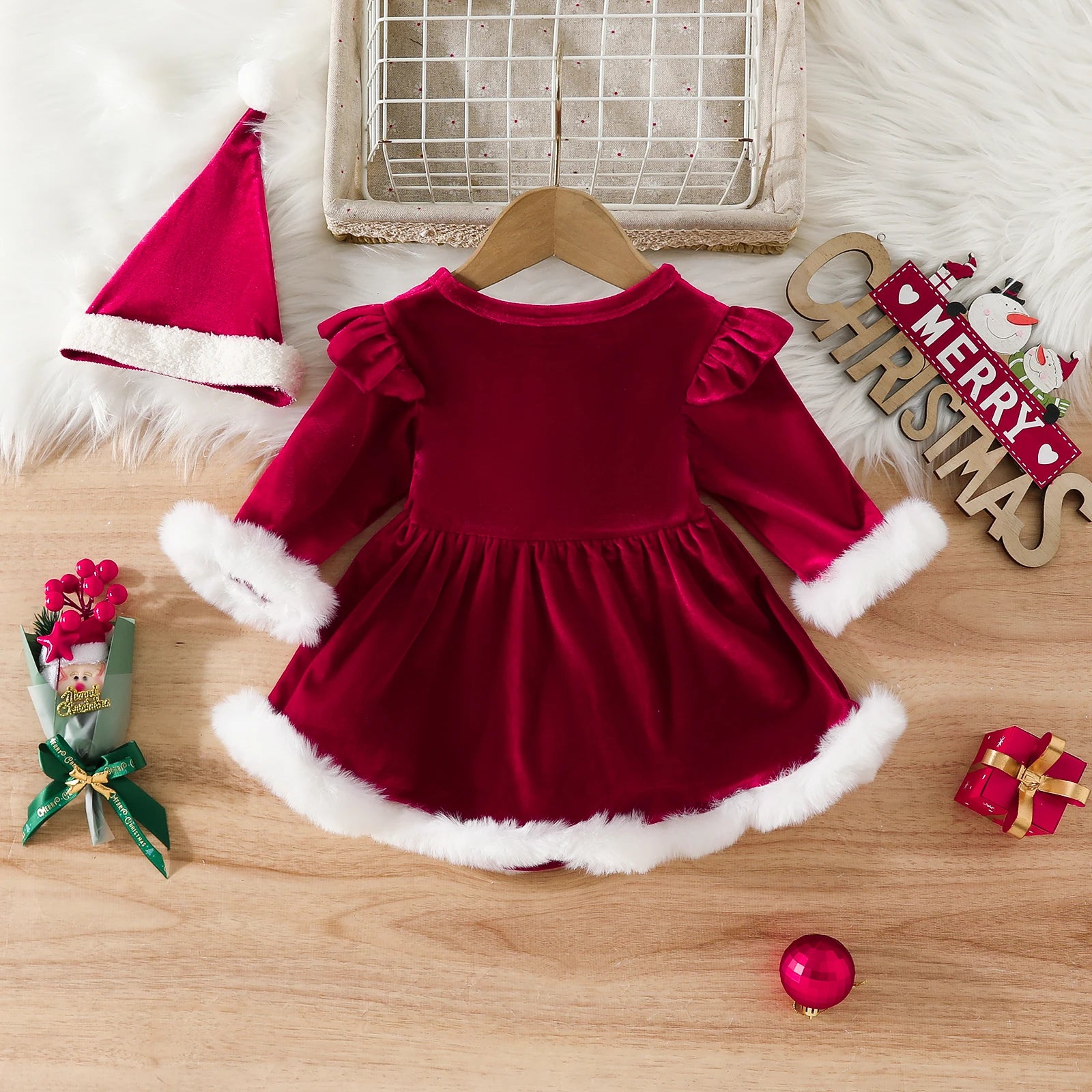 Baby Girl Velvet Party Romper Christmas Set