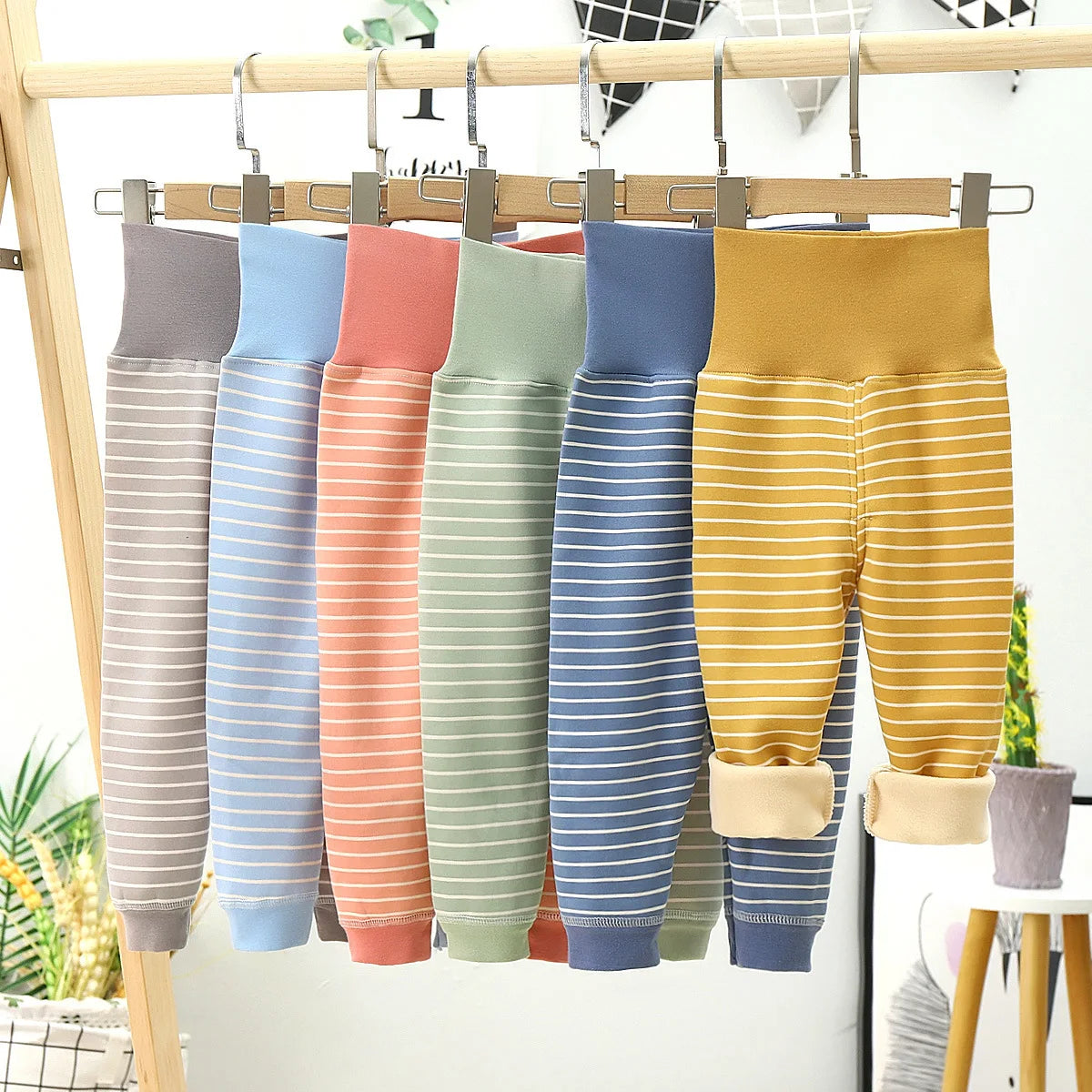 Striped High Waisted Warm Pants for baby boys and girls