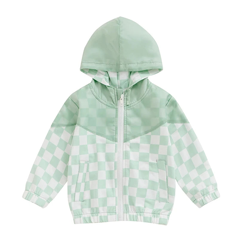 MOMSTAG Toddlers Checkerboard Zip-Up Winter Hooded Jacket