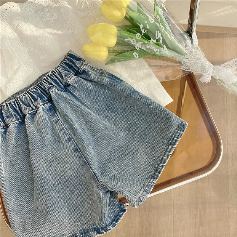 Toddlers / Girls Lace Blouse Top & Denim Shorts