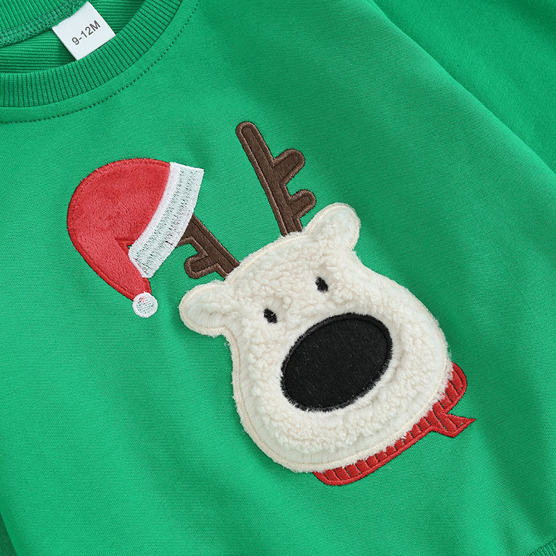 Santa Fuzzy Embroidery Long Sleeve Sweatshirts+Long Pants Christmas Outfits for boys