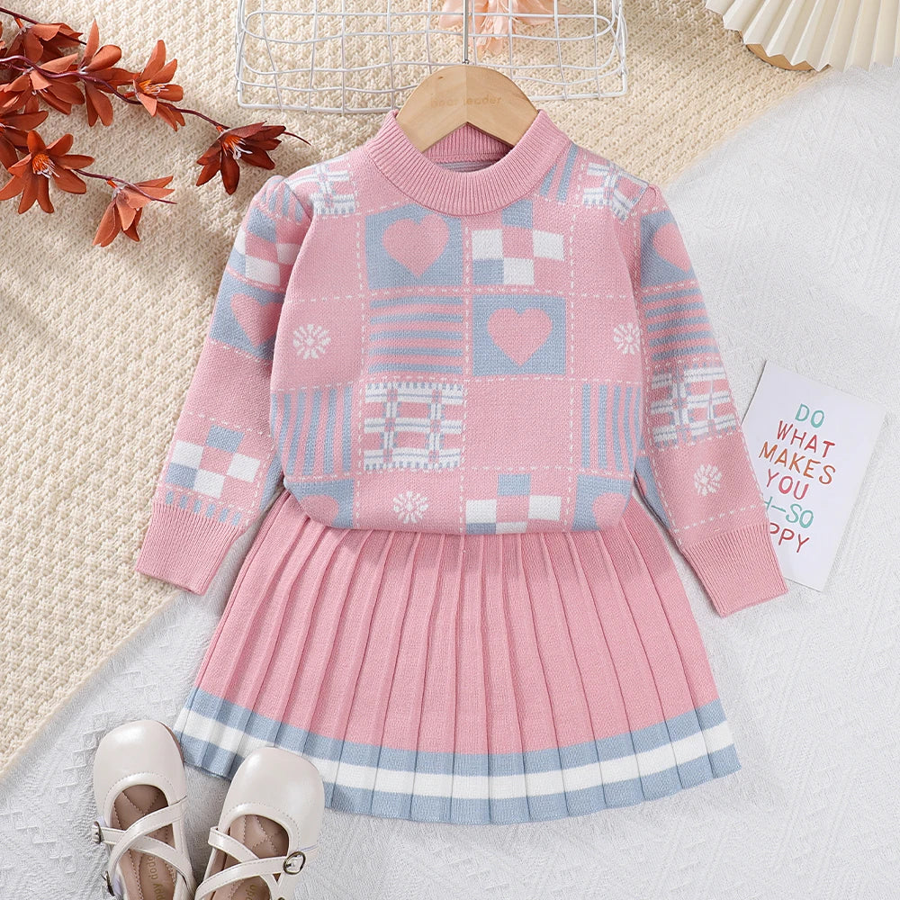 MOMSTAG Winter Girls Top + Skirt Sweater Set