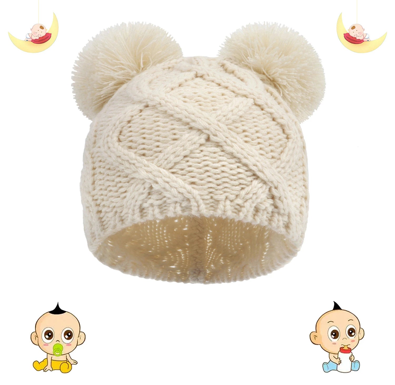 MOMSTAG Newborn Winter Crochet Bear Ear Hat - Baby Bonnet