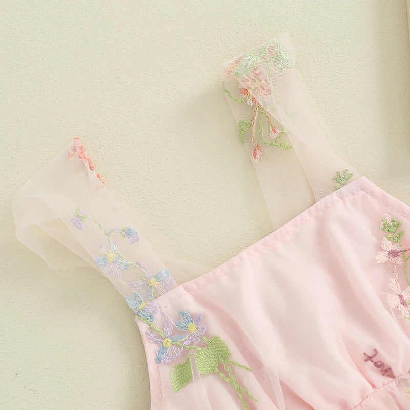 Tie Up Mesh Flower Embroidery Cami Bodysuit for baby girl