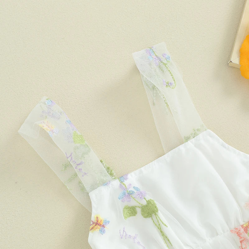 Tie Up Mesh Flower Embroidery Cami Bodysuit for baby girl