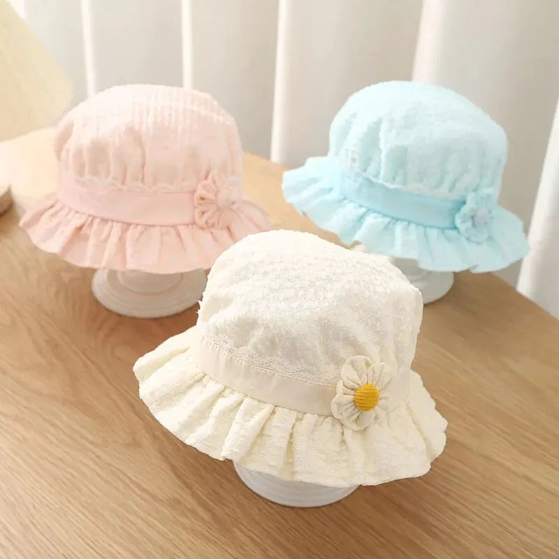 MOMSTAG Cute Flower Baby Girls Bucket Hat - Lace Cotton for Summer