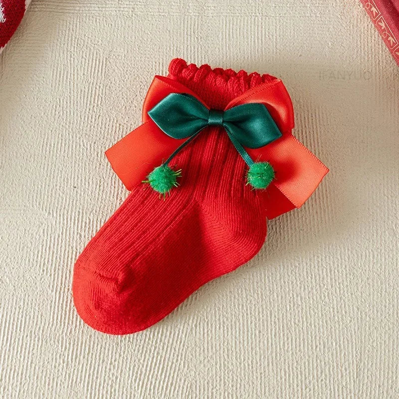 Girls Christmas Cotton Socks with Bows