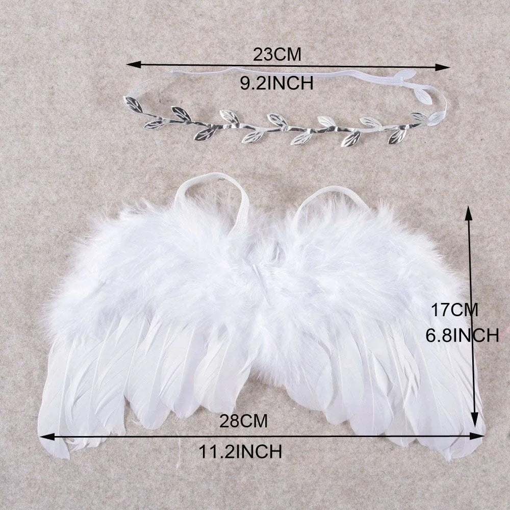 Newborn Angel Feather Wings & Leaf Flower Headband Set - Photography Props/Halloween Costume