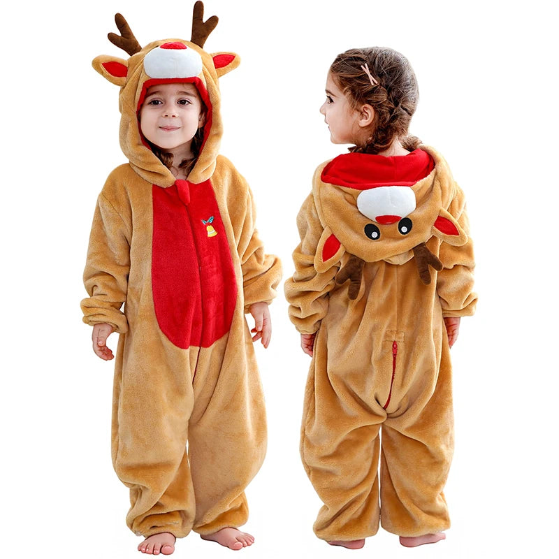 Baby Deer Christmas Romper with Antlers Flannel Jumpsuit