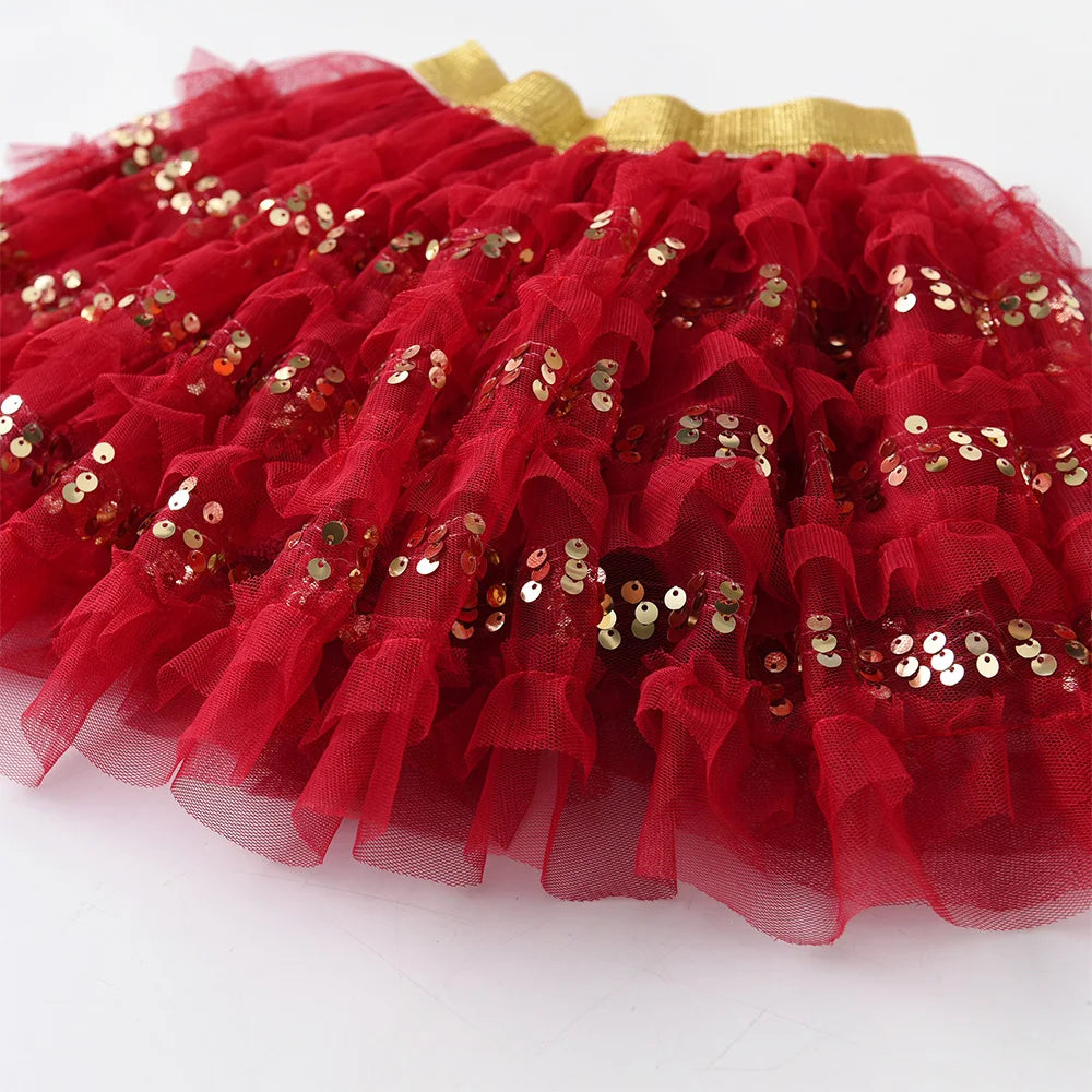 Red Sequin Tutu Layered Skirt for Girls