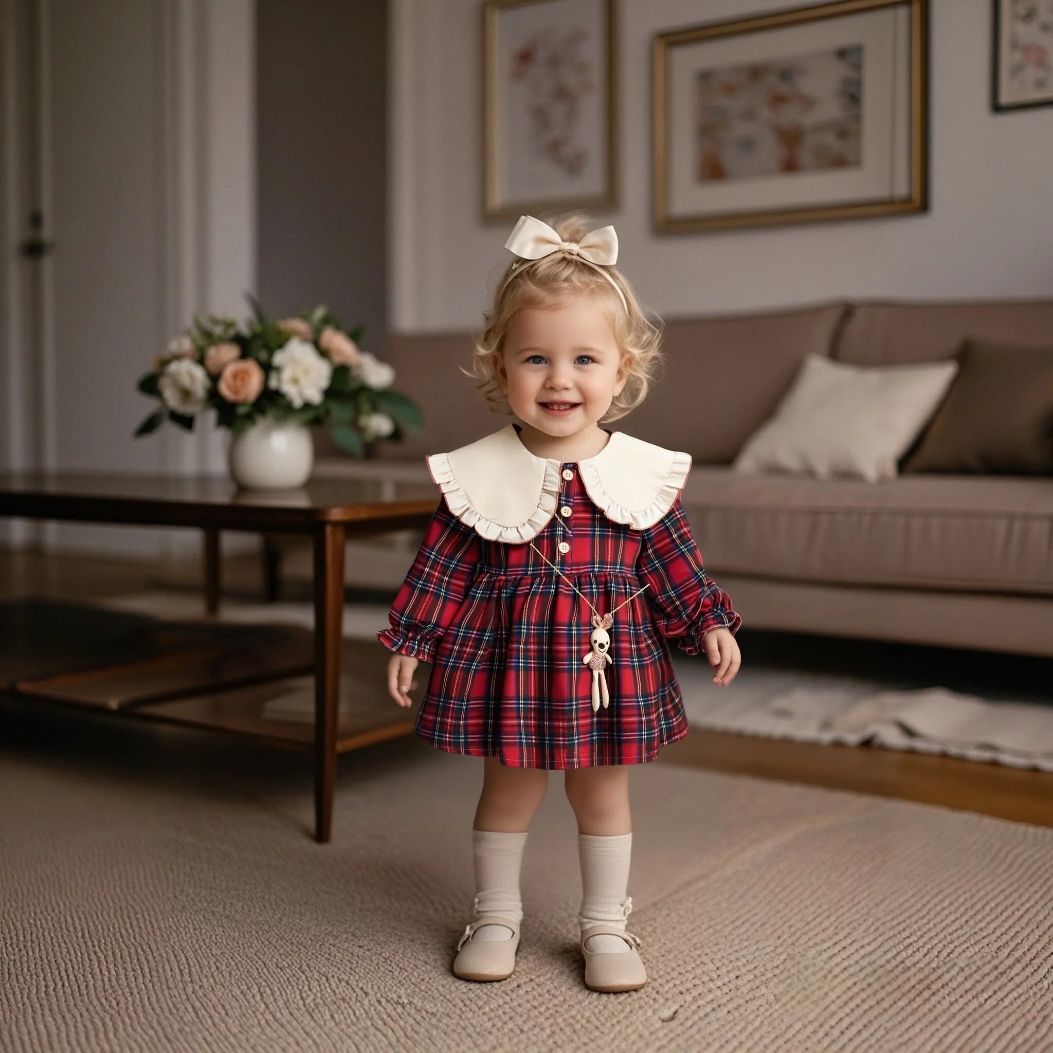 Baby Girl Dolly Red Plaid Dress Set