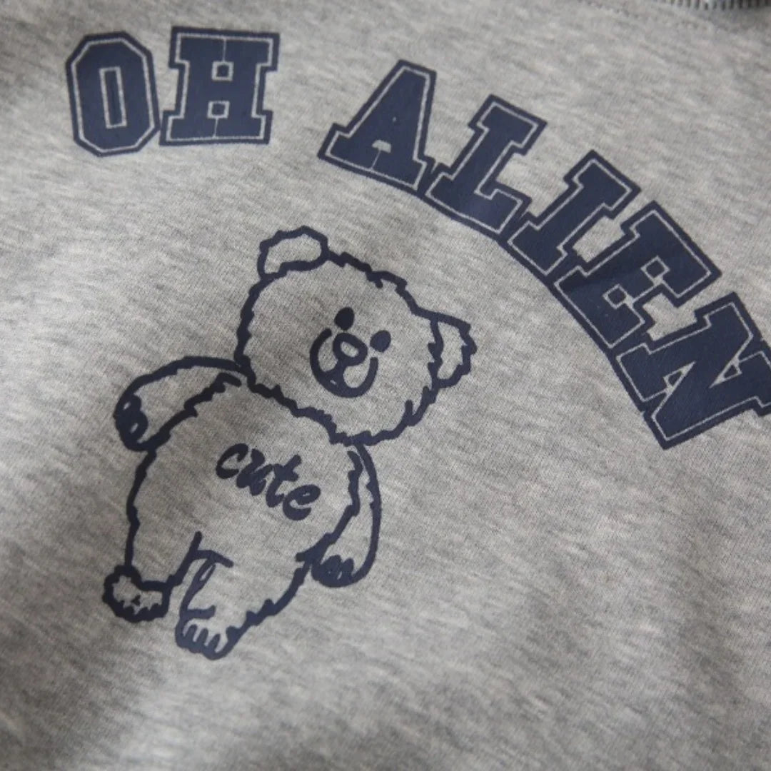 Kids Cotton Bear Print Pullover Hoodie