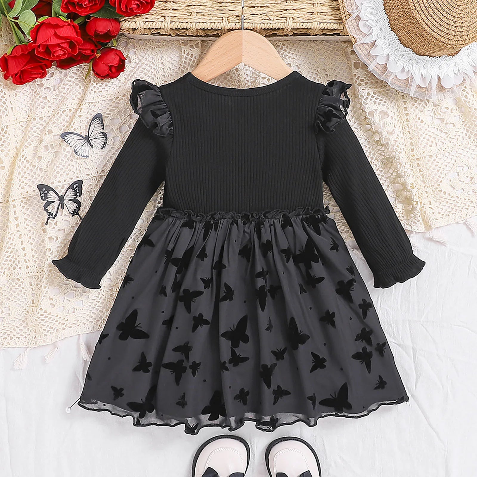 MOMSTAG Baby Girls Ribbes Mesh Patchwork Dress