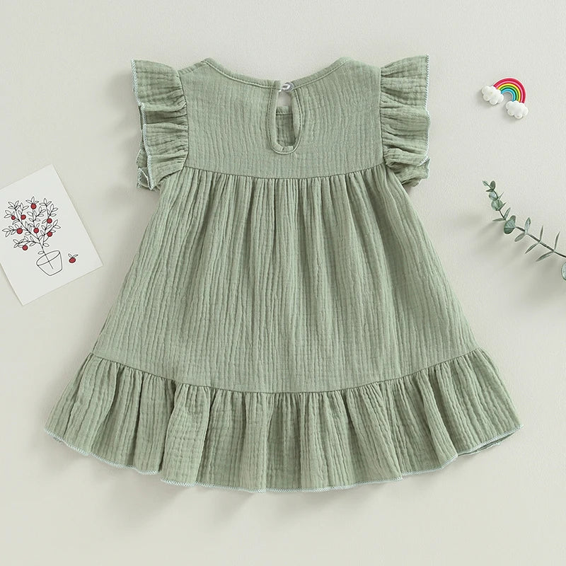 Sleeveless Ruffle Cotton Linen Flare Dress for Girls