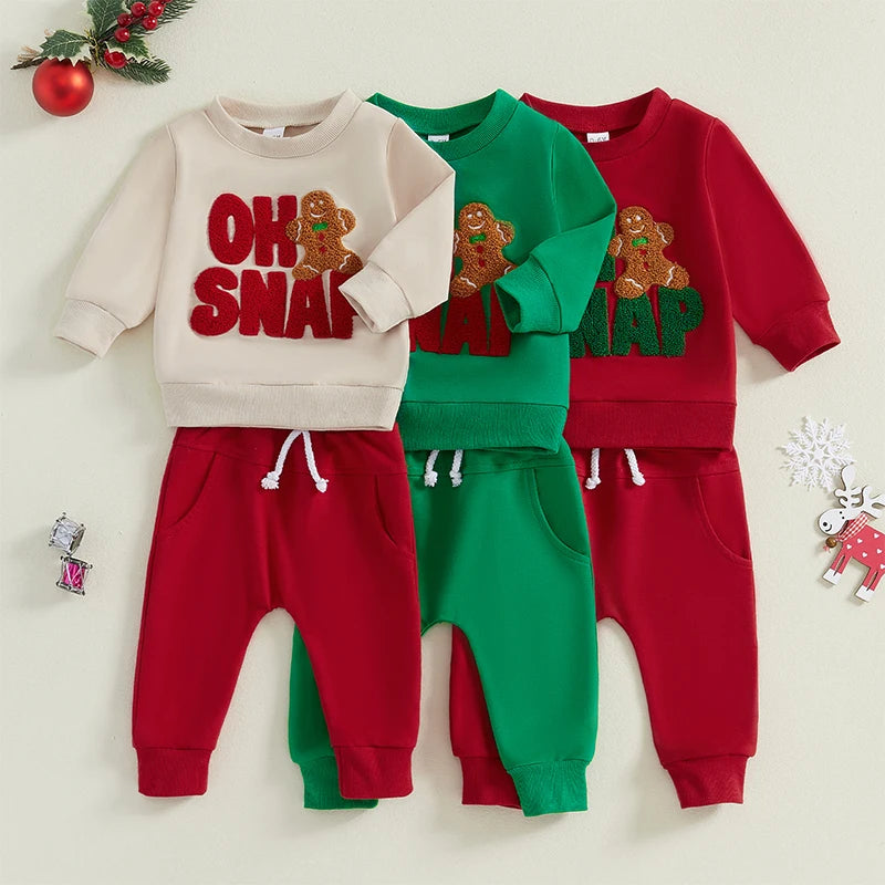 New Christmas Long Sleeve Embroidery Sweatshirt Pants Set