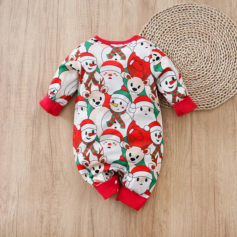 Santa Print Baby Christmas Romper Bodysuit