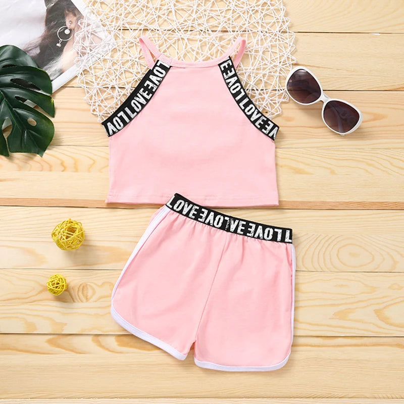 Trendy Summer Girls' 2-Piece Sports Set – Patchwork Camisole & Shorts