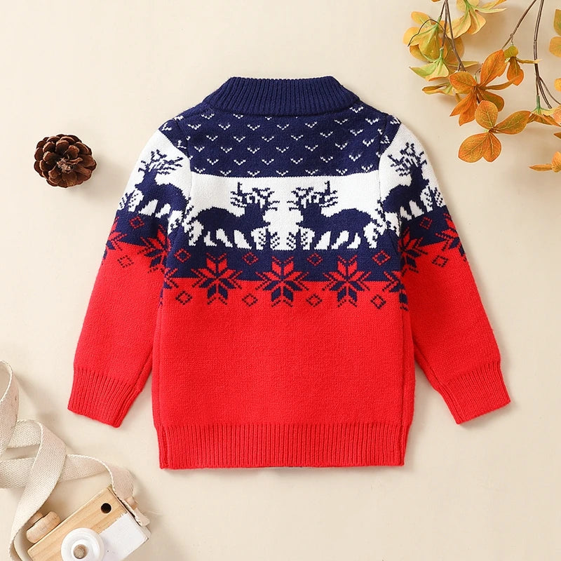 MOMSTAG Boys Christmas Knitted Long Sleeve Zipper Knit Sweater Coat