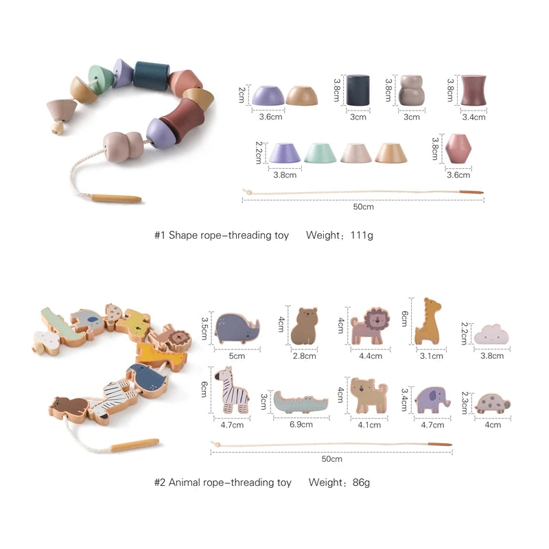 Wooden Montessori Animal Threading Toys