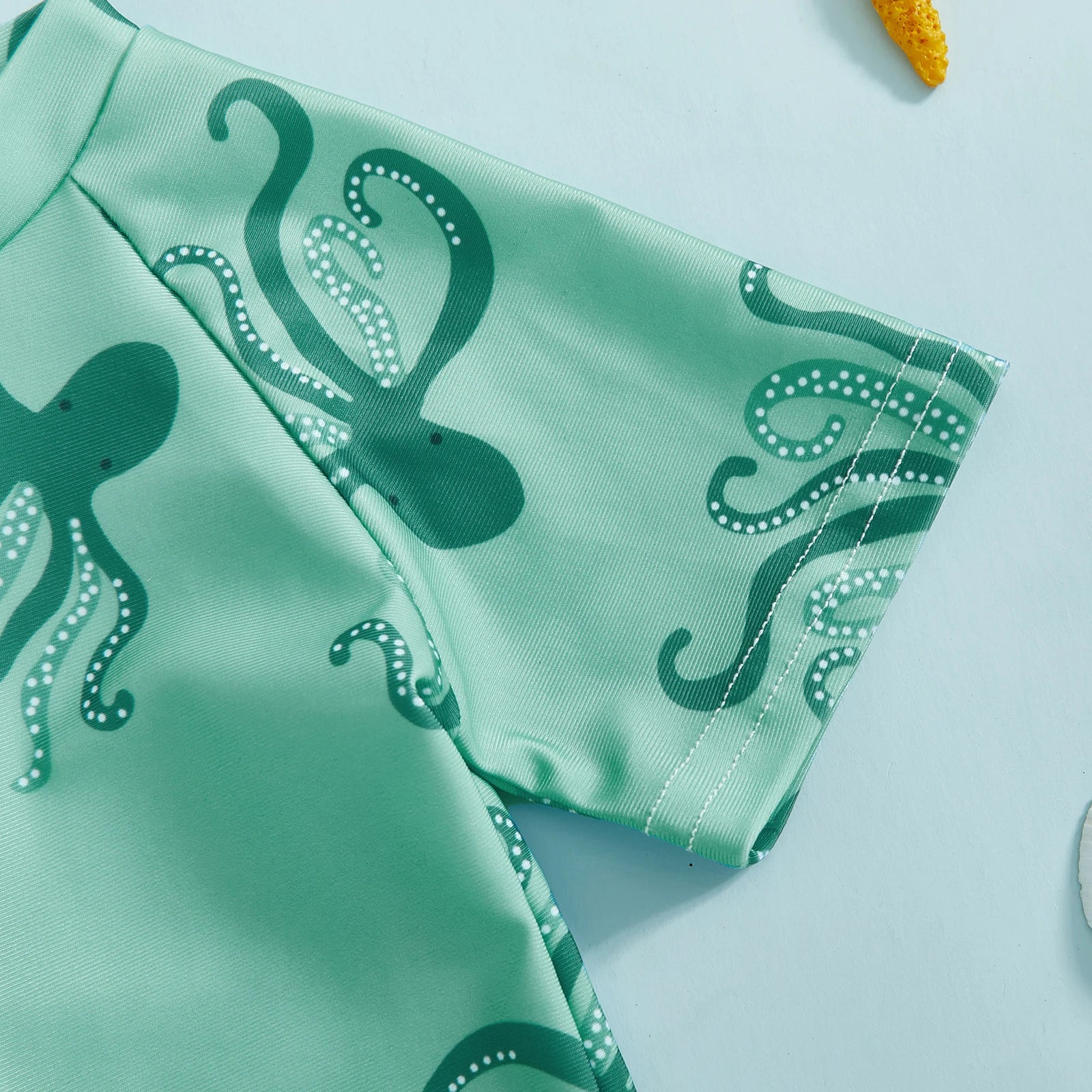 Cute Octopus Print Zip-Up Short Sleeve Swimwear