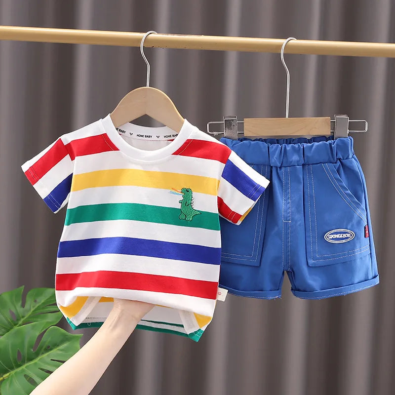 Cartoon Dinosaur O-neck T-shirt+Shorts+Bag for Toddler Boys