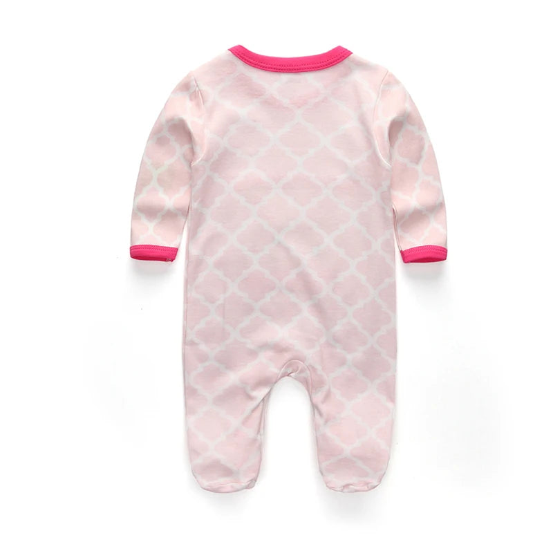 Pink Rabbit Print long Sleeve Baby Girl Rompers