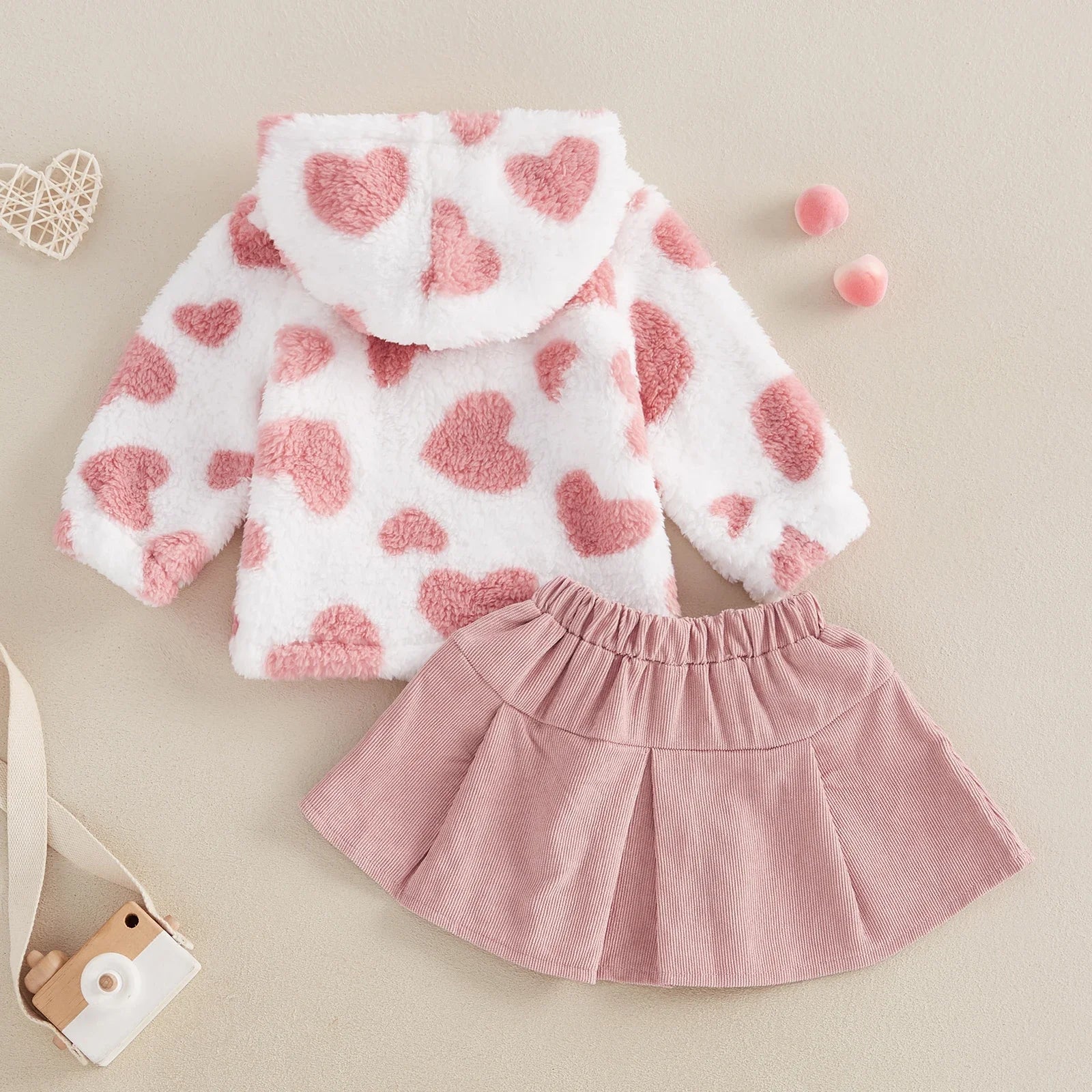 MOMSTAG Toddler Girl Winter Warm Hoodie Bow Elastic Waist Skirt 2 Piece Set