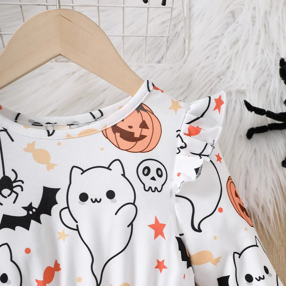 Halloween Print Long Sleeve Dress for Girls