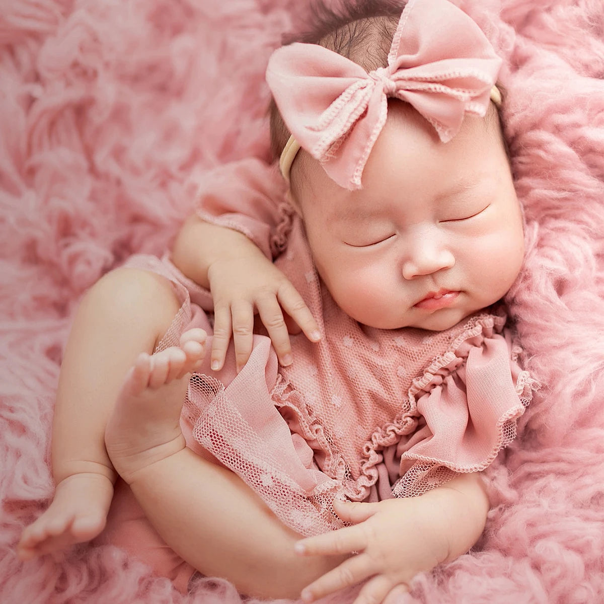 Newborn Dusty Pink Chiffon Romper & Bow Hairband Set