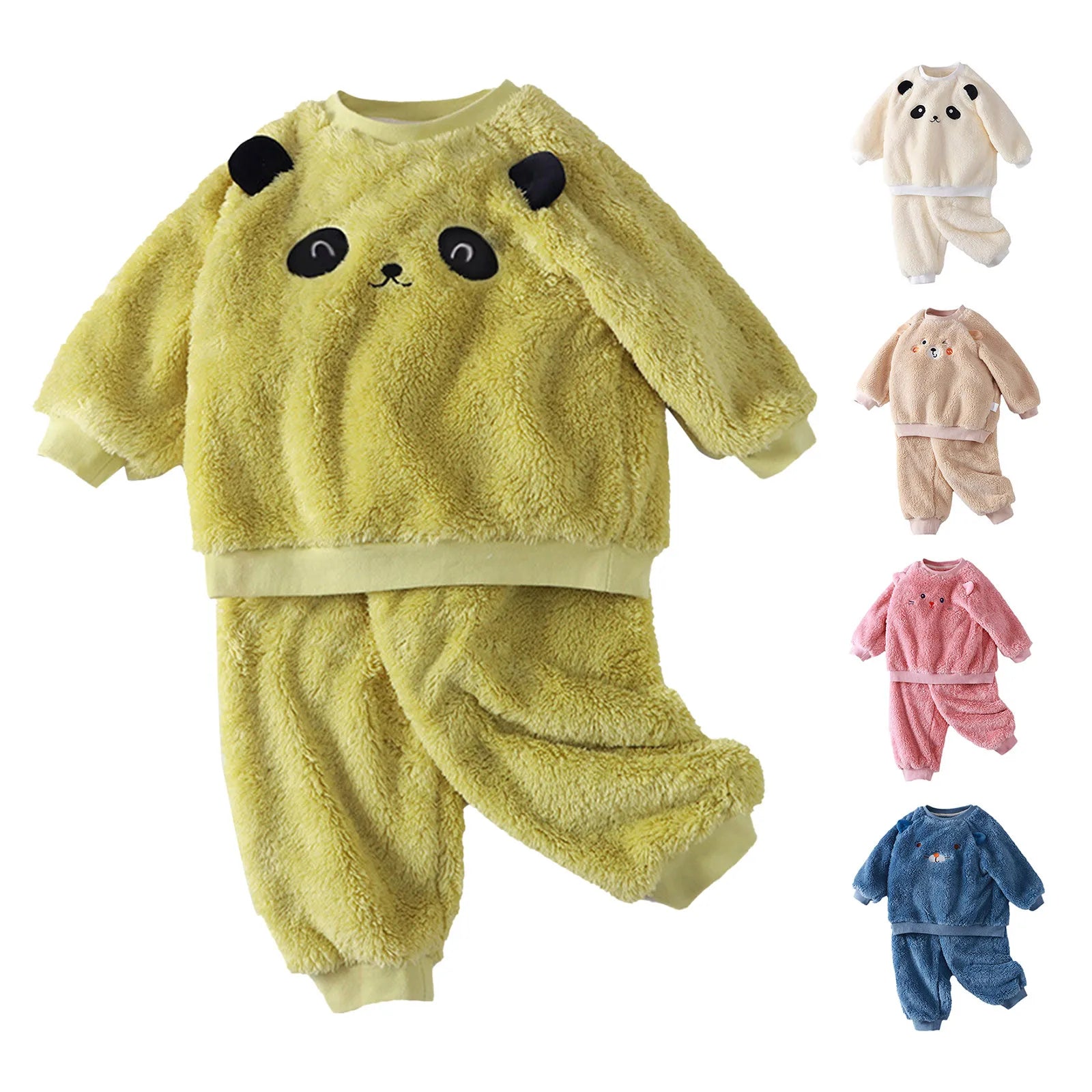 MOMSTAG Toddler Winter Thickened Warm Sleepwear Fleece Pajamas Tops+Pants Set