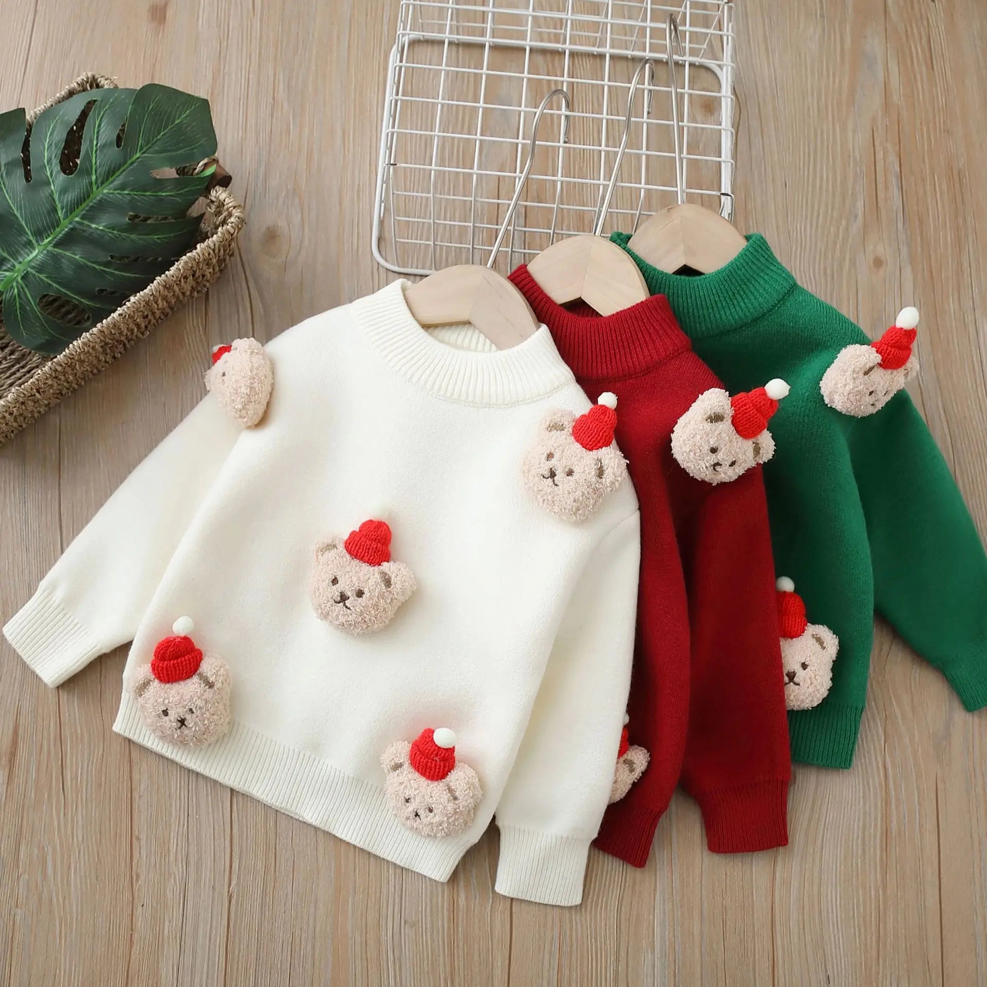 MOMSTAG Christmas Boys Cartoon Bear Hand-knitted Bottoming Shirt