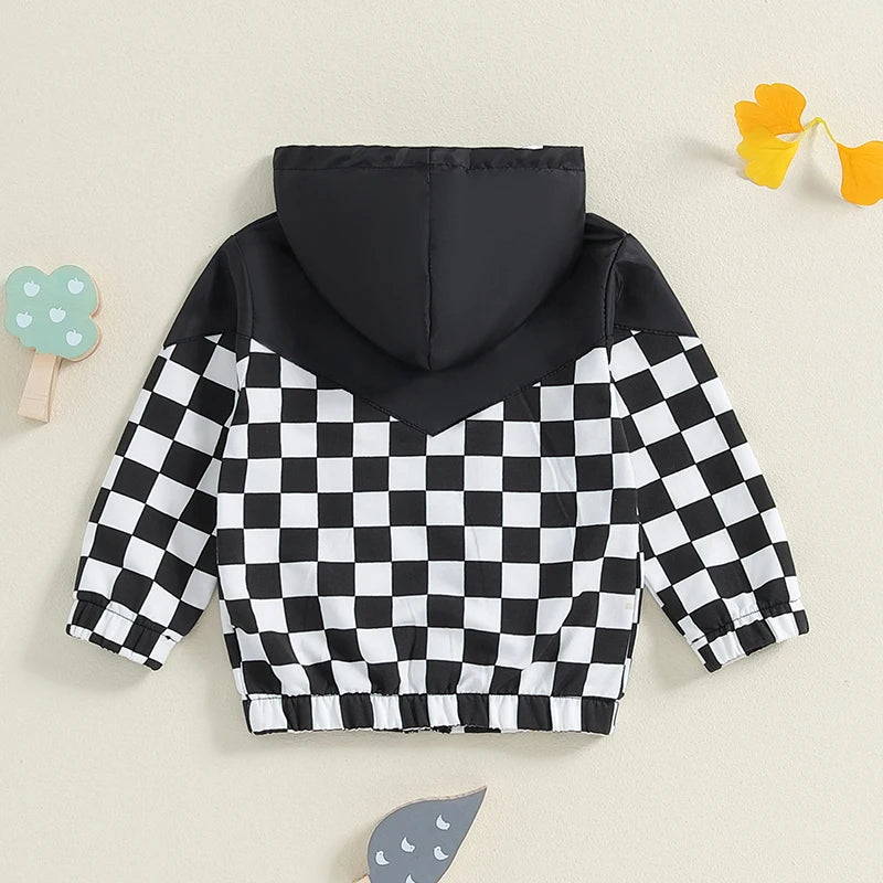 MOMSTAG Toddlers Checkerboard Zip-Up Winter Hooded Jacket